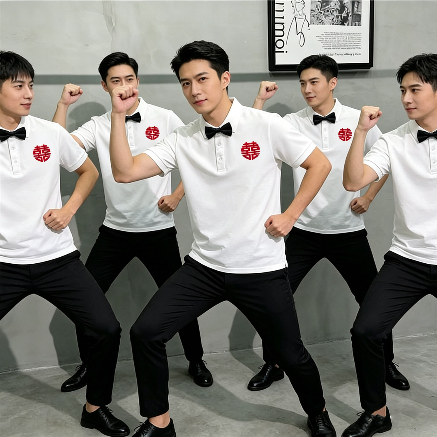夏季短袖polo衫男伴郎服套装图片