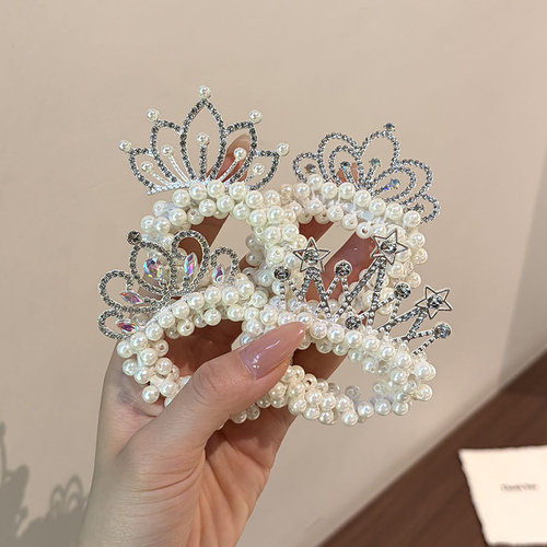 新款女童皇冠珍珠发圈高弹耐用