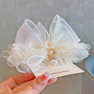 甜美风爱心钻网纱蝴蝶结发夹女童公主风仙气头饰发饰春夏百搭发卡