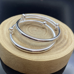 9999纯银手镯男女宝宝银镯光面至简实心周岁生日礼物足银手环