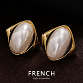 FRENCH 新品 轻度定制 银针女日常方形气质简约珍珠耳钉2026法式