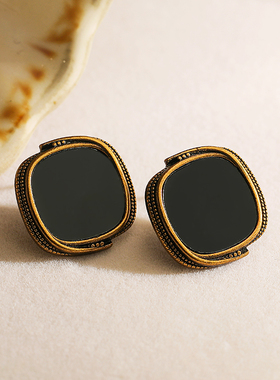 FRENCH【轻度】  简约百搭显脸小黑色高级感复古潮设计银针耳环女