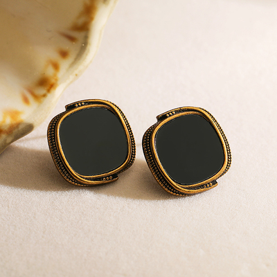 FRENCH【轻度】  简约百搭显脸小黑色高级感复古潮设计银针耳环女