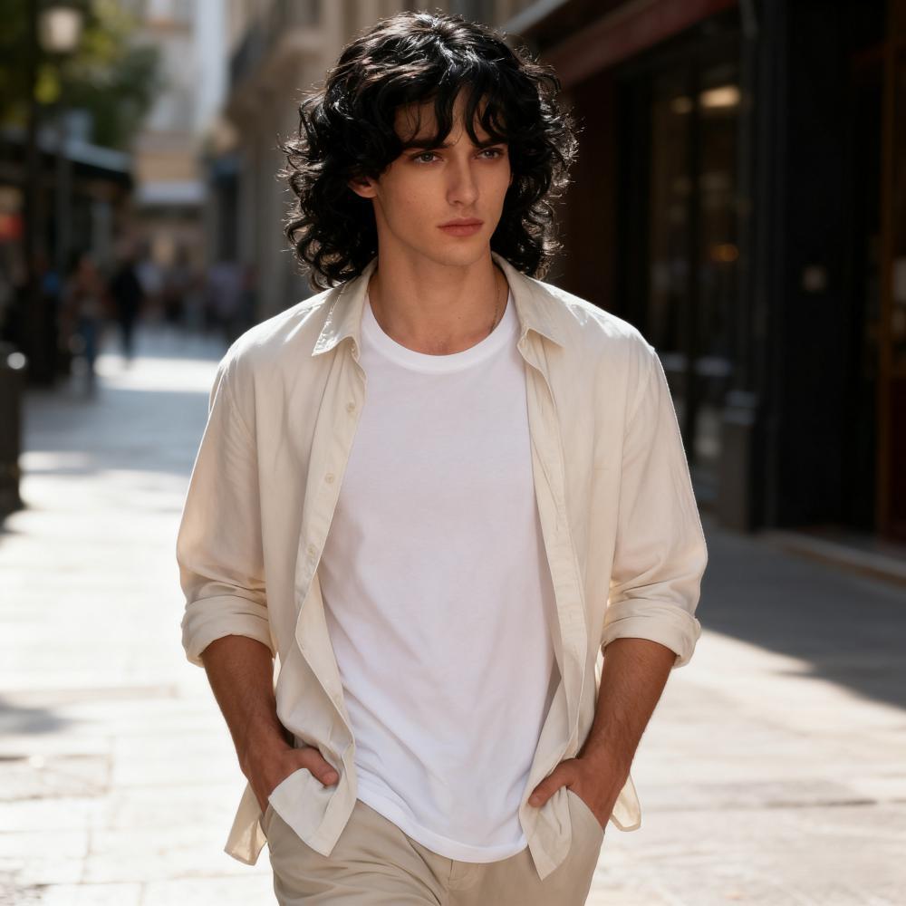 欧美假发男士化纤卷发全头套摇滚风羊毛卷发型套wigs现货拍摄道具