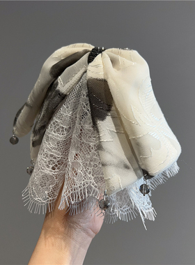 卡雪2025新款高级感布艺蕾丝蝴蝶结马尾抓夹后脑勺盘发半扎头饰