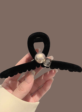 简约气质植绒款抓夹女高级感后脑勺鲨鱼夹珍珠钻石气质发饰发夹