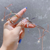 无框近视眼镜女钻石切边大脸可配度数防蓝光平光素颜镜韩版 潮变色