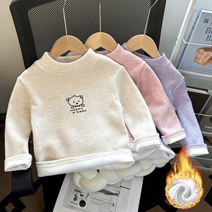 男女宝宝中小童百搭保暖打底衫 儿童冬季 加绒半高领上衣2025新款