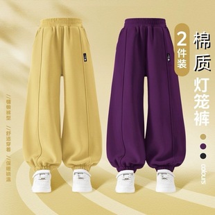 儿童加绒裤子冬季新款男女童一体绒灯笼裤中大童长裤潮流运动卫裤