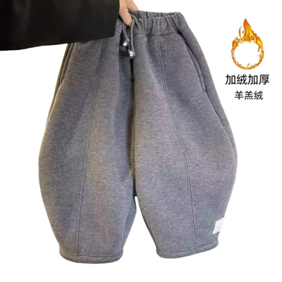儿童加绒裤子2024冬季新款韩版保暖加厚男女童宽松宝宝冬装休闲裤