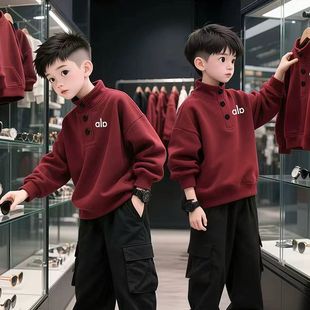 男童卫衣2025新款儿童冬季加绒加厚一体绒长袖上衣男孩保暖打底衫