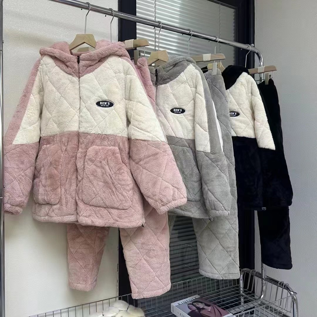 佰伦世家情侣睡衣冬季连帽拉链三层加厚珊瑚绒夹棉袄保暖家居服,女士内衣/男士内衣/家居服,睡衣/家居服套装,淘宝优惠券,粉丝福利购,淘宝优惠卷