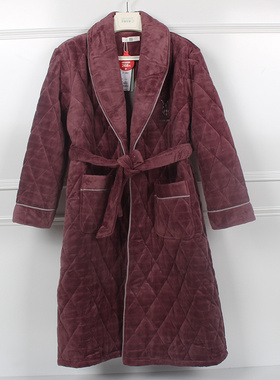 佰伦世家男士睡袍冬季加绒夹棉三层保暖奢华高贵睡衣袍子BJ33224