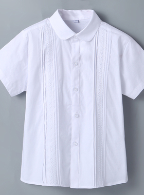 女童衬衫短袖学院风童装中小学生夏季薄款白色纯棉校服中大童衬衣