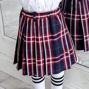 儿童百褶裙 春秋新款 女童半身裙套装 两件套中大童校服格子短裙童装
