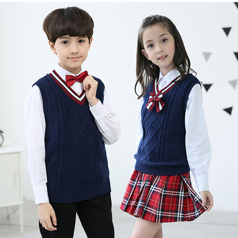 春秋新款中小学生棉毛线针织马甲