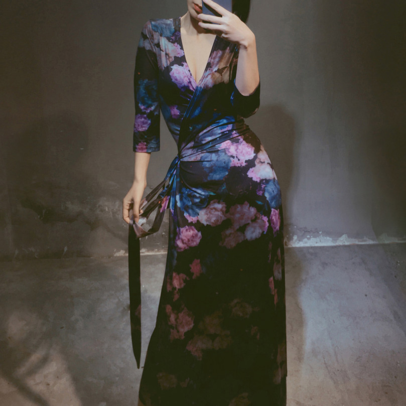 大码女装胖妹妹连衣裙大花长裙