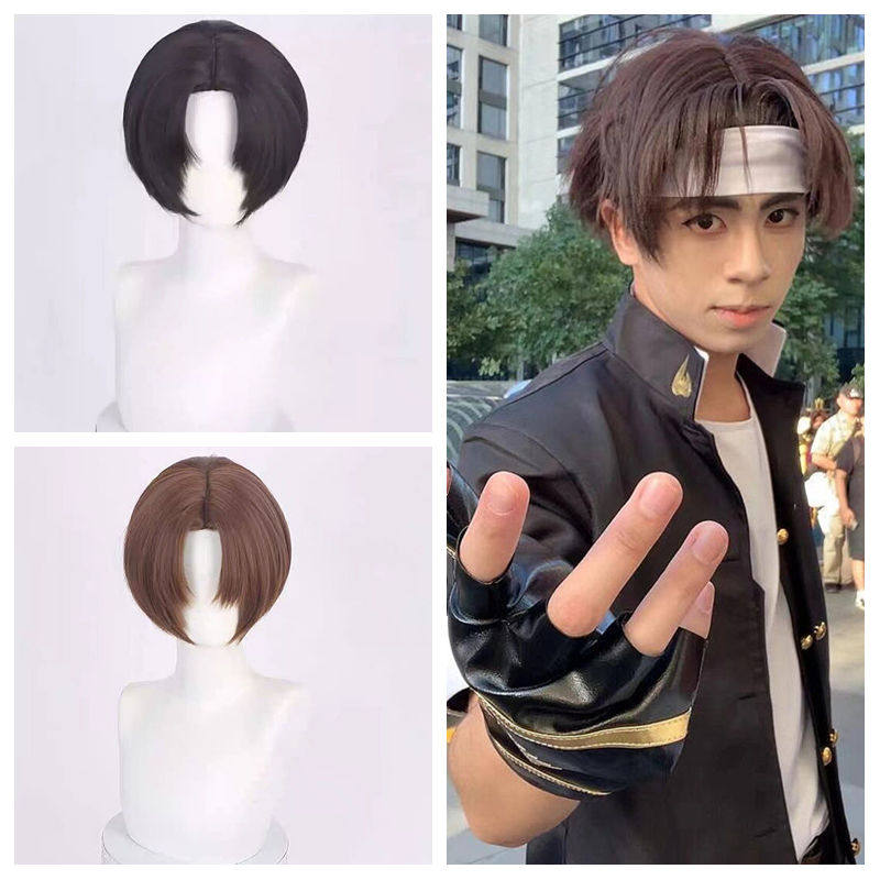 草稚京假发动漫游戏97拳皇cos假毛棕黑色中分短发全头套  万圣节