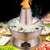 加厚304不锈钢木炭火锅炉仿铜火锅老北京电火锅老式 家用暖锅 围炉