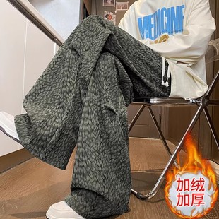 灯芯绒扎染卫裤男秋冬加绒潮牌直筒工装宽松阔腿休闲裤子2026新款
