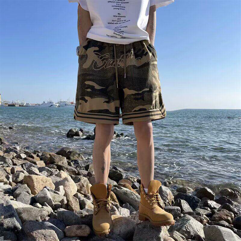 美式复古刺绣迷彩工装短裤男士夏季高街干活休闲裤运动篮球五分裤