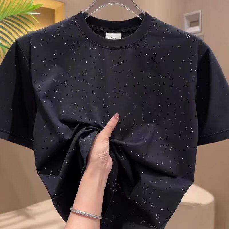 黑色星空亮钻短袖高级感痞帅男士潮牌满天星t恤百搭半袖正肩体恤