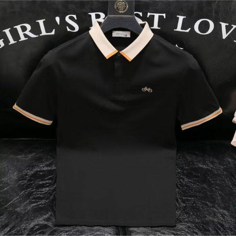 高级感男士刺绣短袖Polo衫2026夏季新款潮牌修身t恤撞色翻领半袖