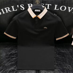 高级感男士刺绣短袖Polo衫2026夏季新款潮牌修身t恤撞色翻领半袖