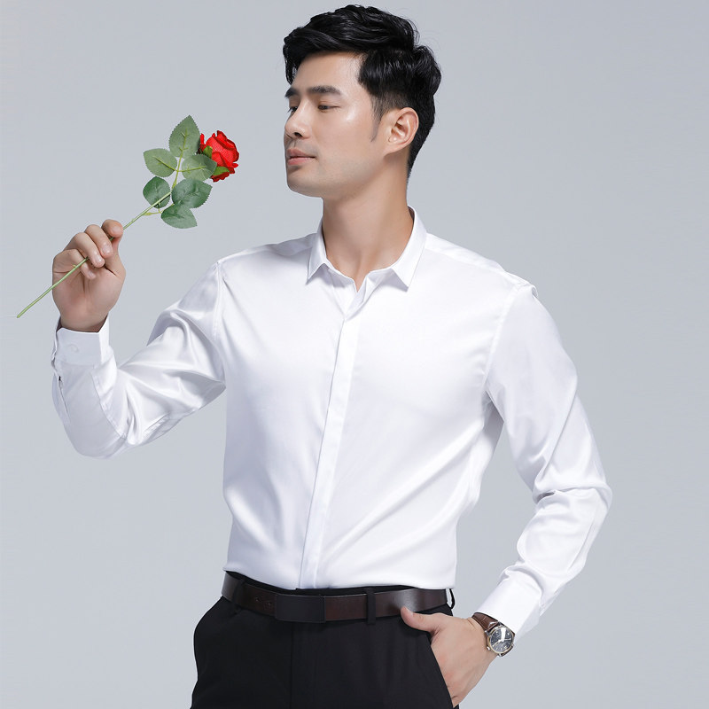 传棨职业舒适伴郎免烫弹力衬衫