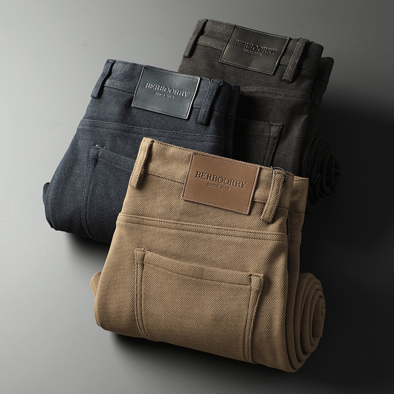 新款秋冬高端休闲裤男直筒合体抗皱内里薄绒厚款长裤多色款