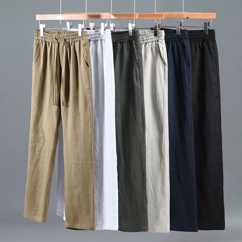 100%纯亚麻男士休闲裤2025新款宽松透气舒适时尚纯色百搭长裤