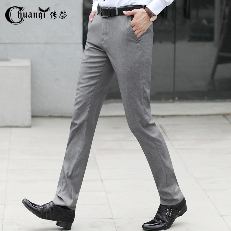 修身灰色商务休闲韩版职业西裤