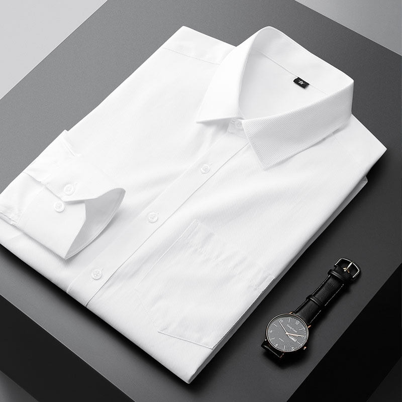 传棨方领长袖商务修身衬衣