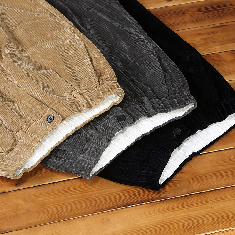 新款秋冬日系复古灯芯绒休闲裤男松紧腰宽松阔腿裤长裤