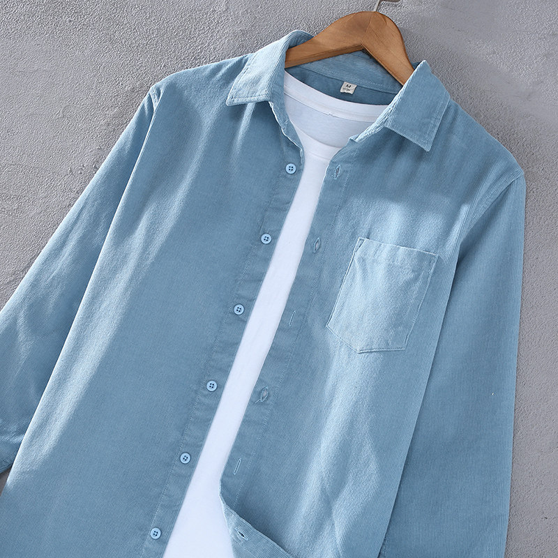100%纯棉衬衫长袖男士春秋季休闲衬衣外套潮流百搭上衣