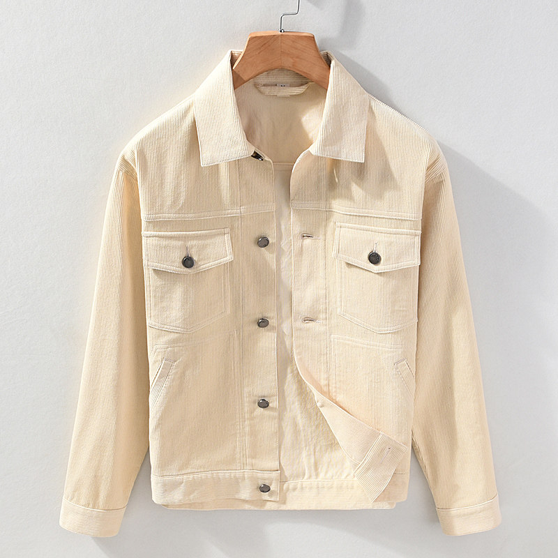 100%棉日系工装风灯芯绒翻领夹克男秋冬复古文艺休闲外套上衣