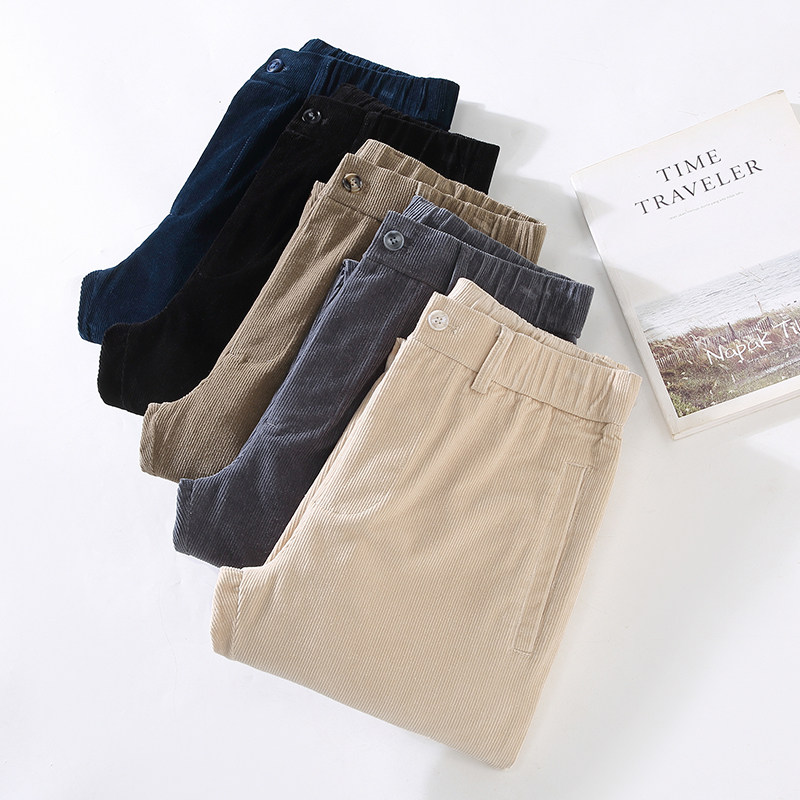 新款秋冬复古灯芯绒休闲裤男百搭直筒裤多色商务通勤松紧腰长裤
