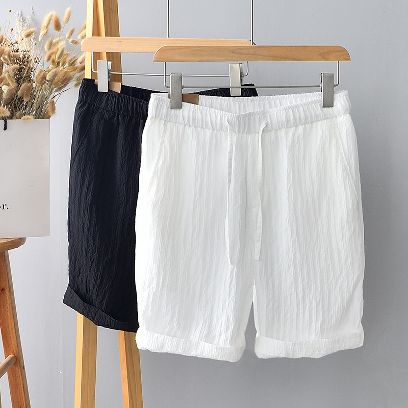 纯色男夏季休闲宽松外穿抽绳松紧腰五分裤简约风百搭透气时尚沙滩