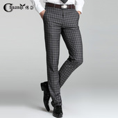 男绅士商务小脚休闲裤 青年大格西服长裤 男直筒修身 传棨格子西裤