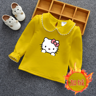 秋冬婴儿加绒打底衫女童娃娃领加厚上衣一体绒宝宝内搭保暖衬衣女