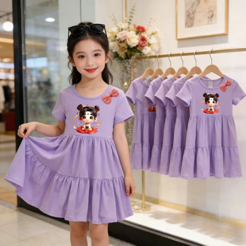 女宝宝夏装哪吒短袖2026夏季新款1-2--3岁女童韩版时髦蛋糕连衣裙