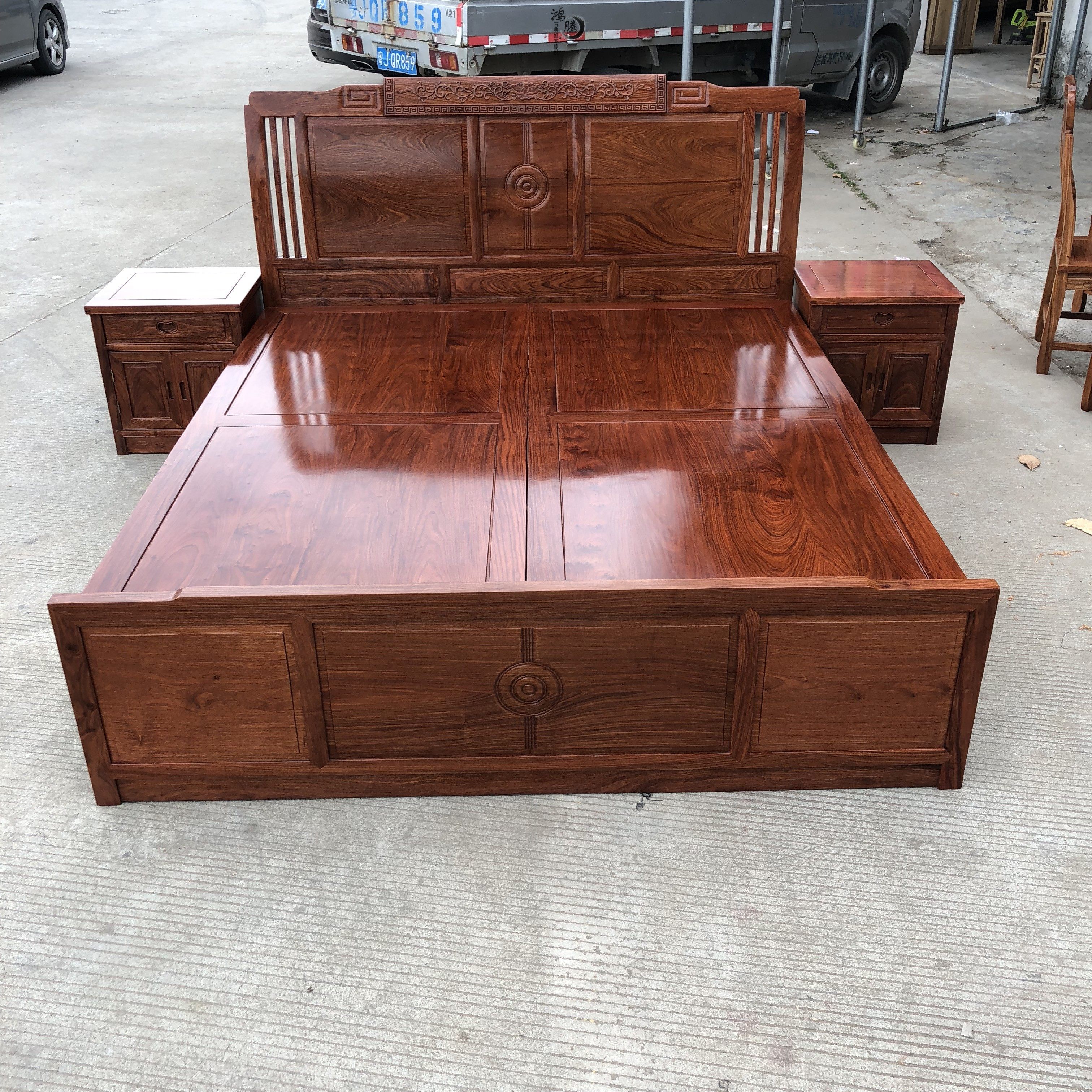 新中式红木大床花梨刺猬紫檀床实木简约现代主卧室单双人1.8米床