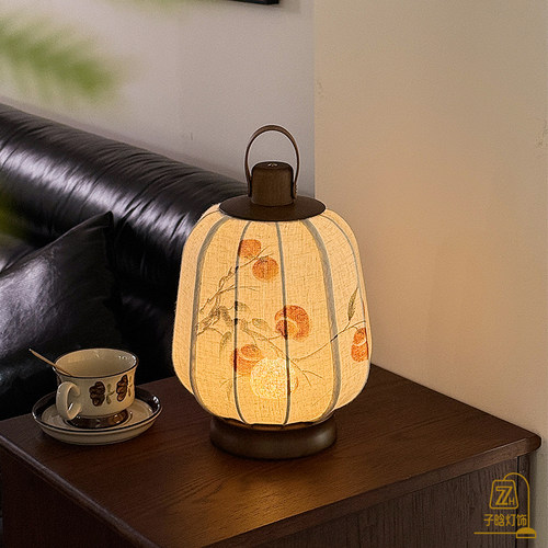 宋风柿柿如意布艺实木床头台灯