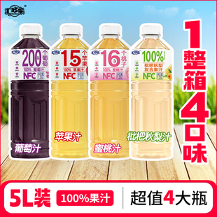4瓶畅享 到手四大瓶 100%苹果汁蜜桃汁葡萄汁枇杷秋梨汁1.25L