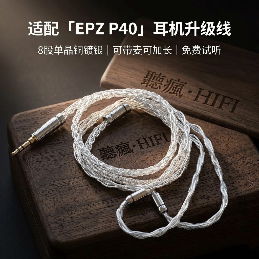 适配EPZ P40耳机升级线带麦0.78 4.4八股可加长TYPE C单晶铜镀银