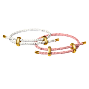 可调节转运珠钢丝手绳女男马卡龙色可穿3d硬金珠黄金编织皮绳手链