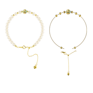 新款925纯银可穿小孔金珠小米珍珠玉珠手链项链扣diy材料包弹力线