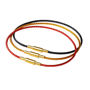 细款转运珠手绳串穿小孔金珠黄金编织皮绳红绳防水钢丝绳手链女