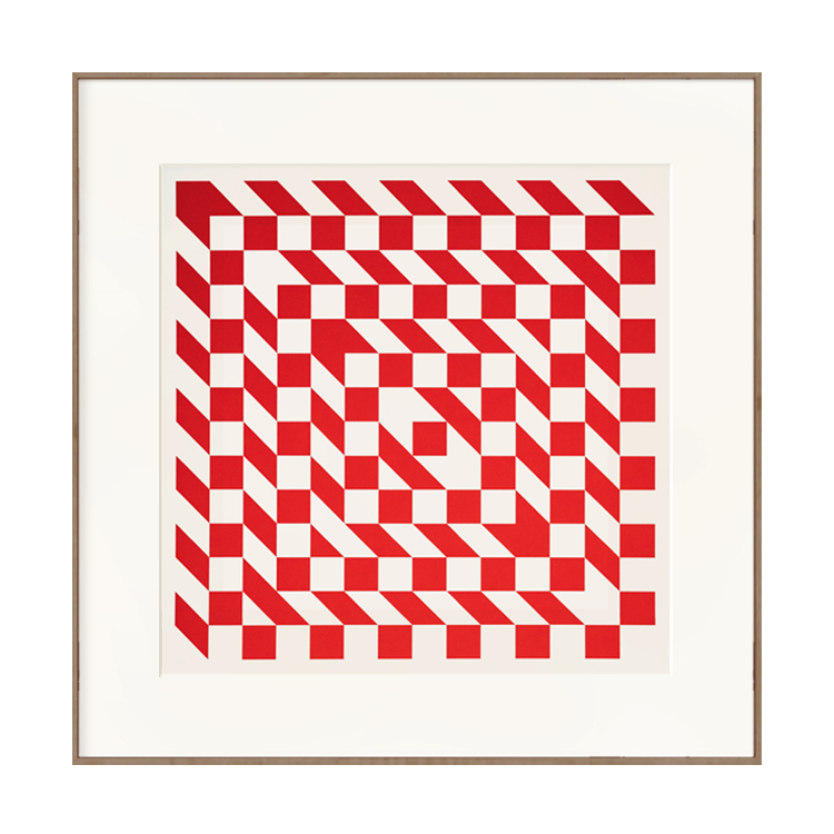 奶油风现代极简色块抽象装饰挂画餐厅正方形样板间墙画红色格子客图片