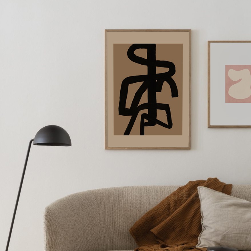 丘山生活奶油风抽象挂画小众INS线条色块装饰画原木民宿卧室书房图片